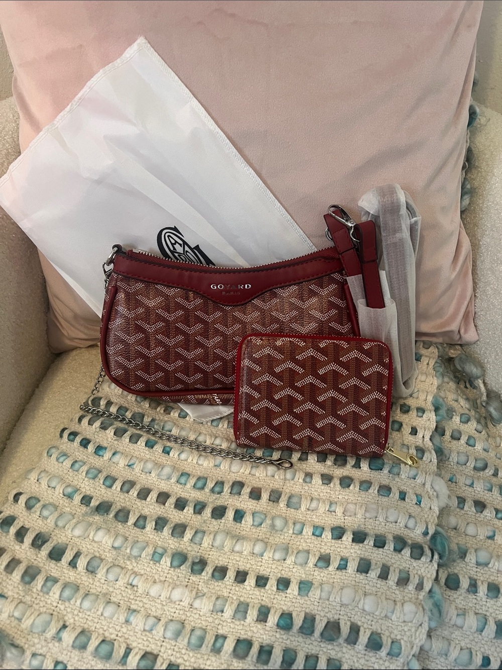 INSPIRED Red Coated Canvas Shoulder Bag with Wallet